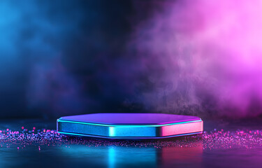 Poster - Dynamic light display on octagonal platform futuristic studio digital art ambient lighting close-up modern aesthetics