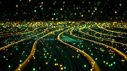 Poster - Abstract visualization of optical data, vibrant glowing patterns, intricate details, dynamic interplay of light and color, modern digital art.