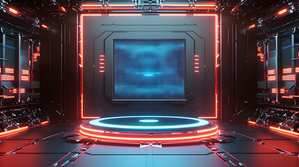 Poster - Futuristic neon display stage virtual reality studio digital art high-tech environment immersive viewpoint conceptual showcase