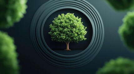 Poster - Plane tree abstract background idea. A vibrant green tree stands in a circular pattern, symbolizing nature's beauty.