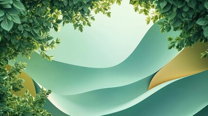 Poster - Plane tree abstract background idea. Beautiful abstract design with green leaves and smooth curves for environmental themes.