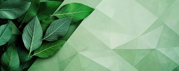 Poster - Sage leaves abstract background concept. Beautiful green leaves with a geometric background for serene, refreshing design.