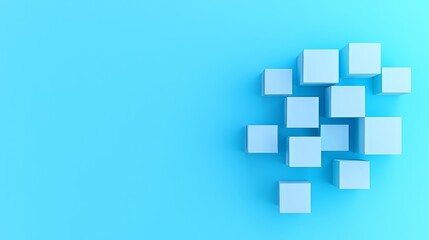 Poster - Three-dimensional blue geometric shapes with an abstract design on a gradient background.