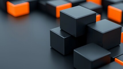 Poster - a 3d geometric background featuring dark shapes with luminescent edges, evoking a sense of mystery.