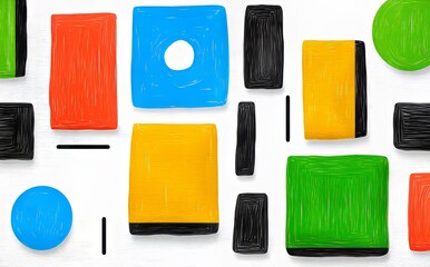 Poster - Brightly colored geometric figures. An abstract pattern with bold hues and forms, suited for modern design work.