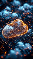 Poster - The concept of digital cloud computing, featuring interconnected clouds and data flow, showcases the contemporary tech landscape and virtual services.