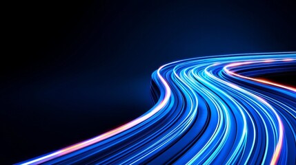 Poster - an abstract digital backdrop with a geometric design of luminous blue and white lines against a dark