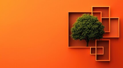 Poster - Plane tree abstract background idea. A stylized tree design set against a vibrant orange background with geometric frames.