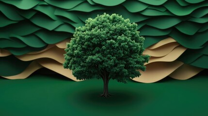 Poster - Plane tree abstract background idea. A beautiful, lush green tree stands alone against a textured, layered backdrop.