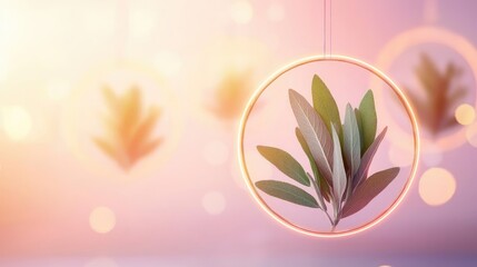 Poster - Sage leaves abstract background concept. Stylish hanging plant in a modern decor, capturing elegance and tranquility.