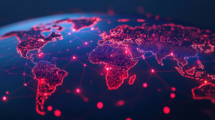 Poster - Digital world map with glowing connections and network nodes