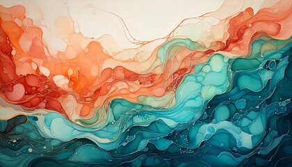 high-resolution scan of a watercolor painting featuring soft, flowing gradients of teal and pink