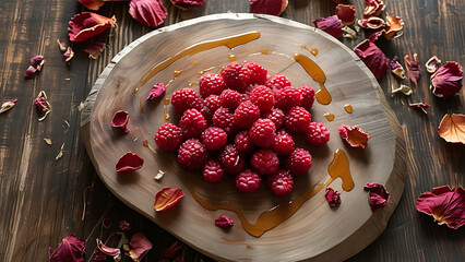 Canvas Print - Raspberries with honey on wooden board