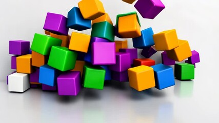 Poster - Colorful image of blocks with a white background. The blocks are of different colors and sizes, and they are scattered all over the image. The image has a playful and creative vibe