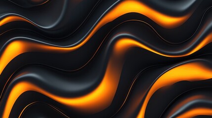 Poster - Dynamic waves of orange and black abstract design digital artwork modern aesthetic close-up view artistic concept