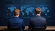 © thanawat - Business professionals analyzing data on digital screens.