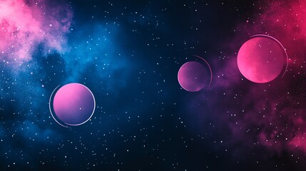 Wall Mural - Pink and blue nebula with planets and stars.