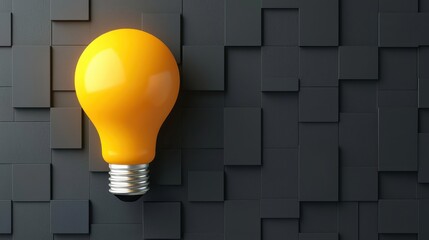 Poster - A vibrant yellow light bulb stands against a textured black background, symbolizing creativity and innovation.