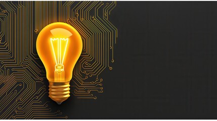 Poster - A glowing light bulb set against a dark background with intricate circuit patterns, symbolizing innovation and technology.