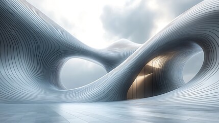 Poster - Abstract Architectural Design: Futuristic Building with Smooth, Curving Walls and a Modern Entrance