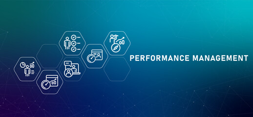 Poster - Performance Management gradient header process improvement employee development business planning forecast strategy report design with icon