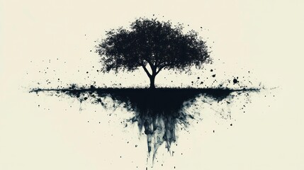 Poster - Minimalist black tree illustration on beige background.