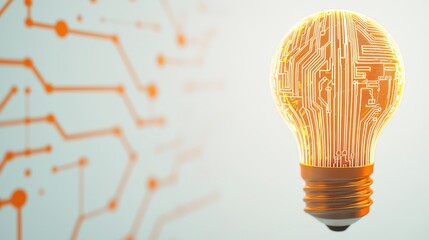 Poster - A glowing light bulb with a circuit pattern, symbolizing innovation, technology, and energy efficiency against a soft background.