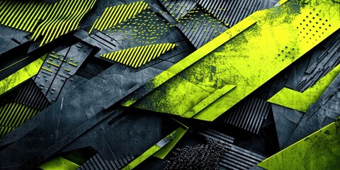 Aufkleber - Yellow and black striped background with a lot of black and yellow shapes