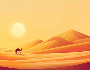 Wall Mural - Desert Camel Sunset