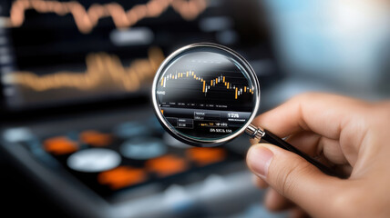 Poster - Analyzing stock market trends with magnifying glass on data