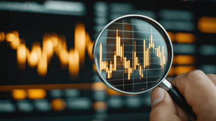 Poster - Analyzing financial data with magnifying glass on stock market trends