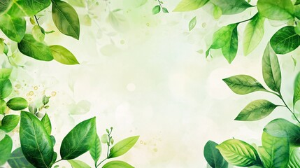 Aufkleber - Green leaves frame creating fresh and vibrant nature background