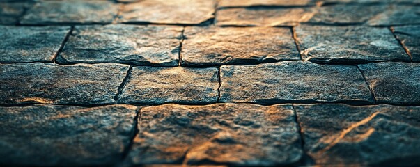 Poster - Stone pavement texture creating dramatic background with warm light
