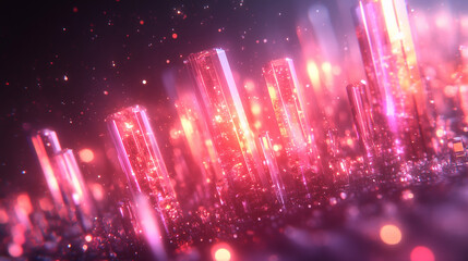 Poster - Crimson Crystal Cityscape: A Digital Fantasy