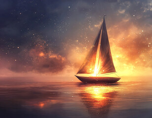 Wall Mural - Magical Sunset Sailboat