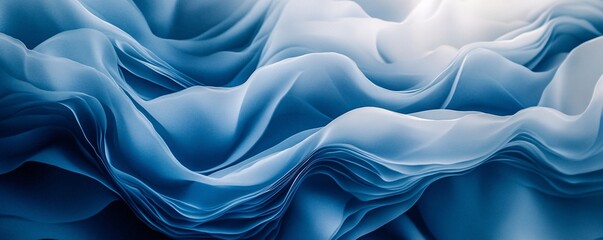 Poster - Blue wavy transparent fabric creating abstract background