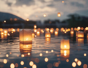 Wall Mural - Floating Lanterns at Dusk