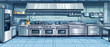 © Artem - Modern kitchen background featuring stainless steel appliances and a breakfast bar setup
