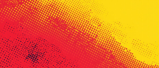 Poster - bright red and yellow halftone dot background creates a vibrant cartoon style design