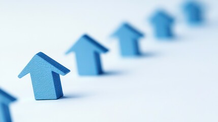 Poster - Blue upward arrows in a row, signifying growth, progress, and success.
