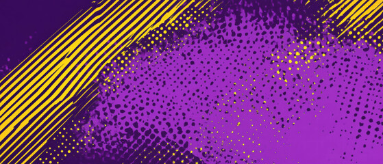 Fototapete - Vibrant purple and yellow diagonal halftone lines create an abstract background design