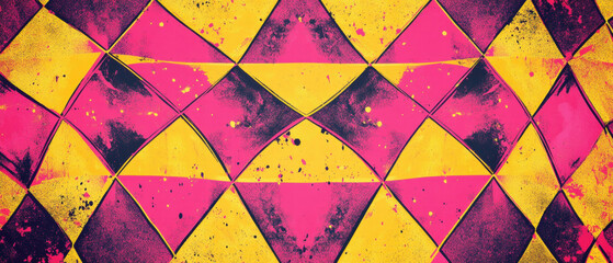 Poster - Bright and bold vector pop art banner design featuring pink and yellow harlequin pattern