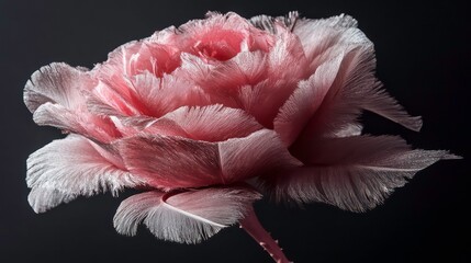 Poster - A delicate pink feather rose against a dark background.