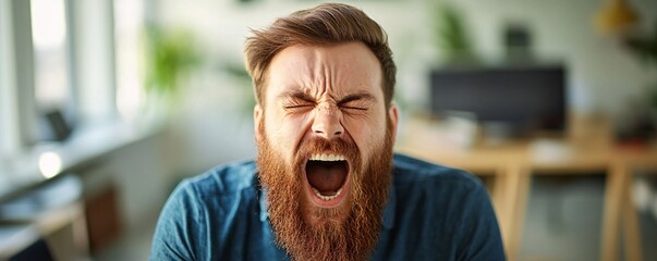 Aufkleber - Stressed businessman screaming loudly in office: frustration and anger concept
