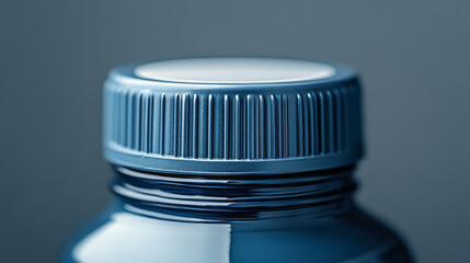 Poster - A close-up of a bottle of formula with a plain white label and a soft blue cap, positioned on a neutral gray background to evoke trust and functionality,