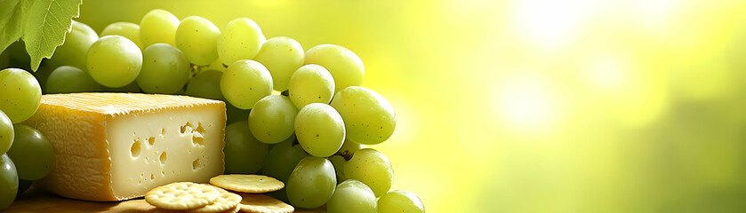 Wall Mural - Delicious Cheese and Green Grapes, A Culinary Still Life Photography