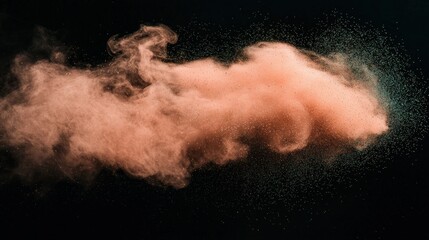 Poster - Abstract peach powder cloud explosion on black background.