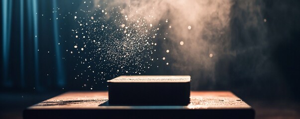 Poster - Mysterious black box exploding with smoke and dust particles