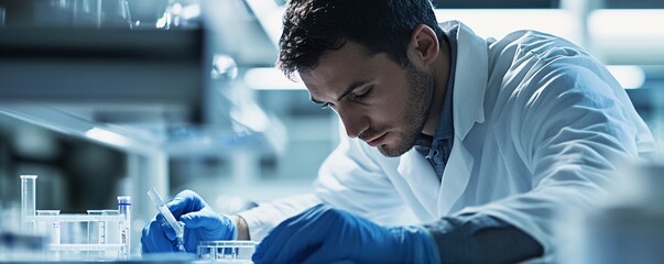 Aufkleber - Scientist working with test tubes and petri dishes in laboratory