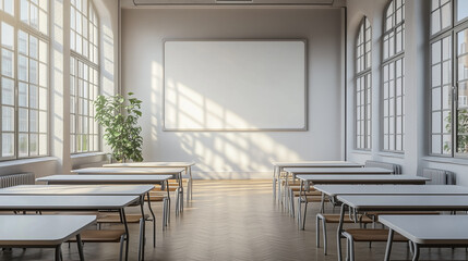 Wall Mural - Classroom interior with white plastic board.
